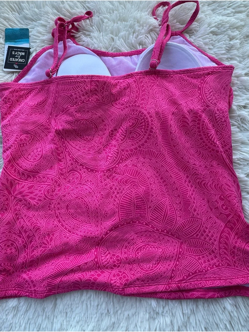 Swim Solutions Bright Pink Paisley Tankini top - Picture 8 of 12